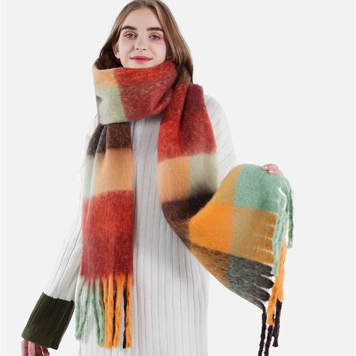 Colorful Mohair Checkered Scarf