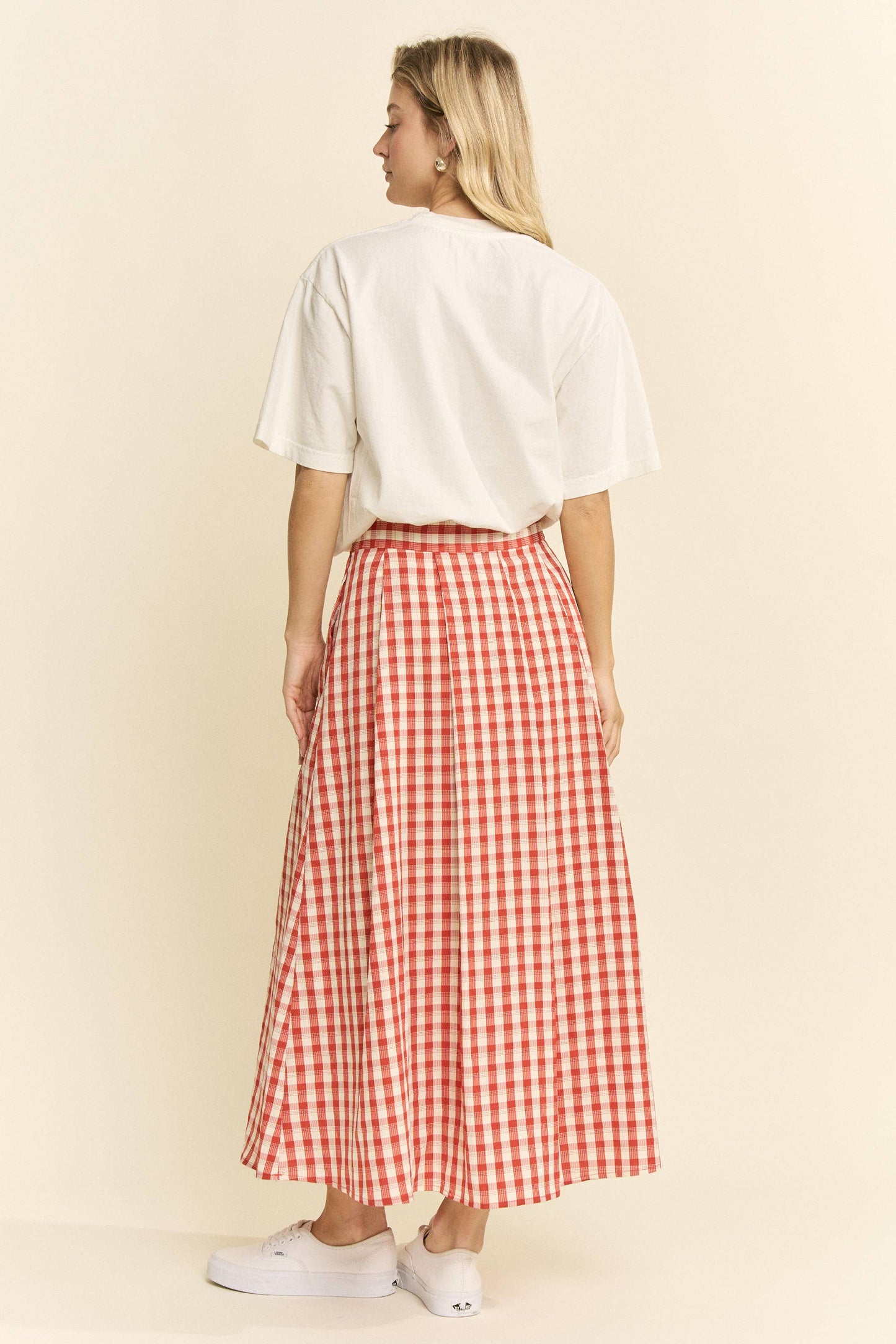 Plus Size, Gingham Midi Skirt, Red & Black Gingham