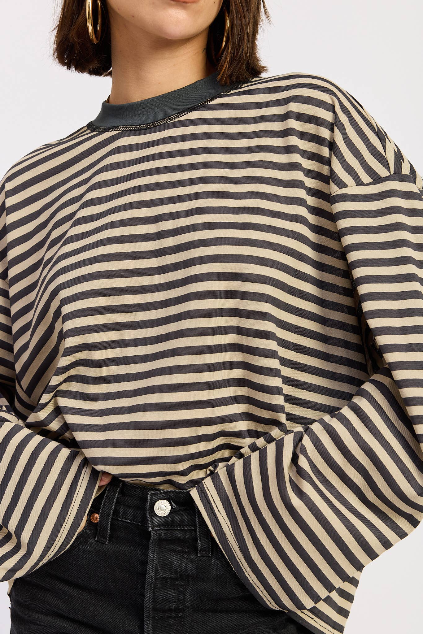 Emory Park • Oversized Stripe Taupe Long Sleeve Top