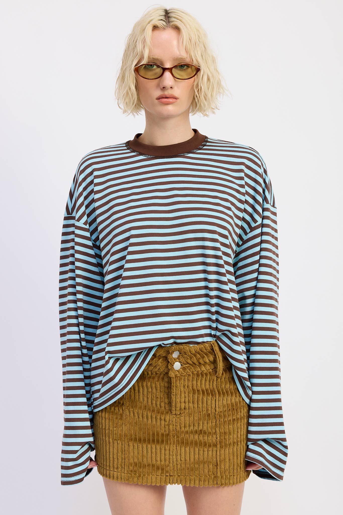 Emory Park • Oversized Stripe Taupe Long Sleeve Top