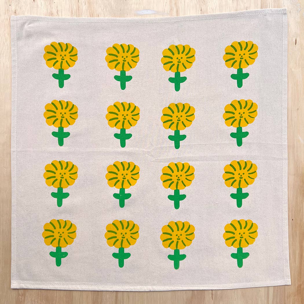 Hand-Printed Happy Flower Tea Towel