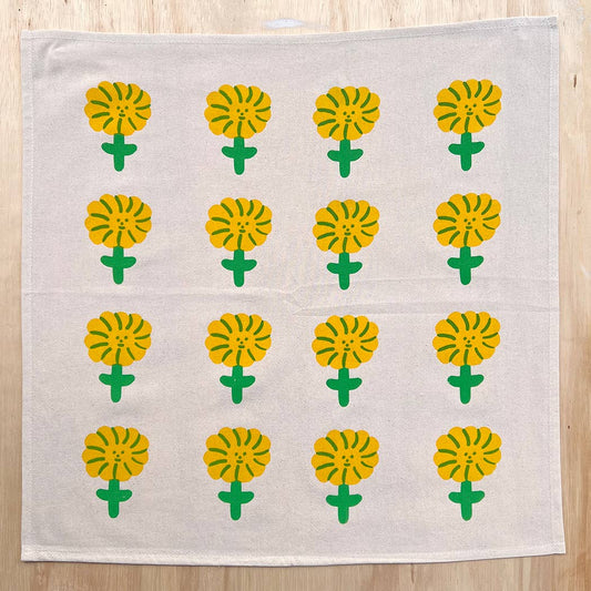 Hand-Printed Happy Flower Tea Towel